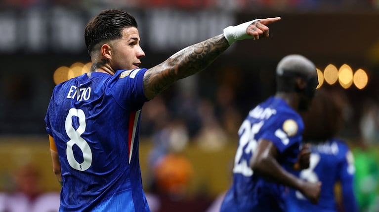 Enzo Fernández, autor de uno de los goles del Chelsea en la victoria ante LAFC por el Mundial de Clubes (Foto: reuters)