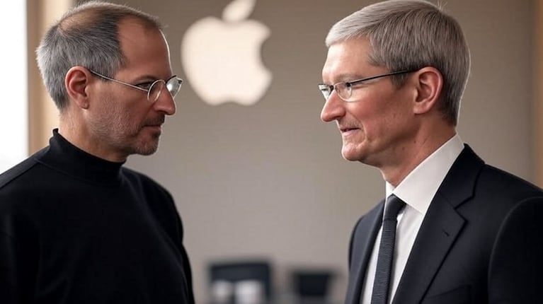 Tim Cook buscará reavivar en Apple la llama que encendió Steve Jobs. (Foto: Creada con xAI Grok)